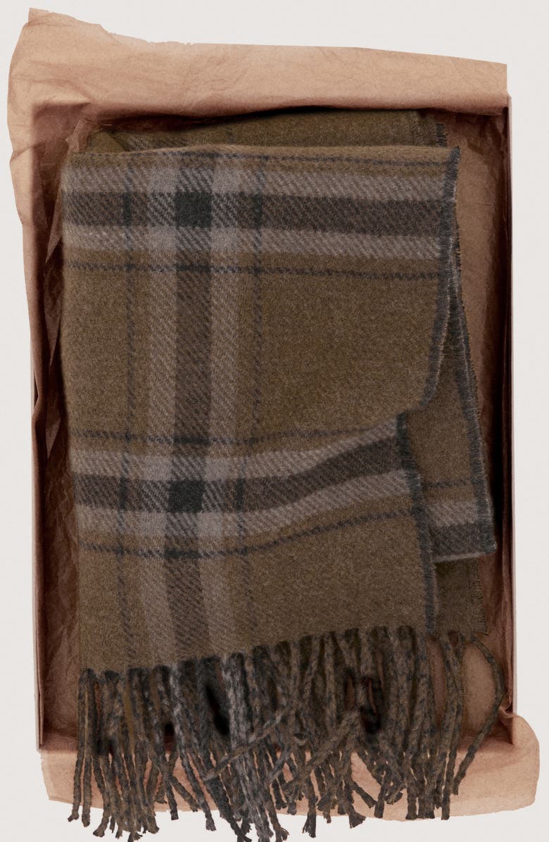 MANGO Check Fringe Scarf, Alternate, color, Khaki Green