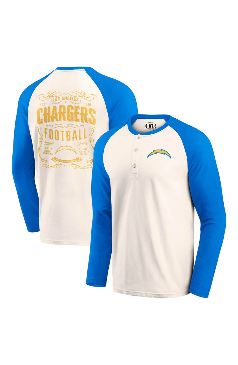 Darius Rucker Collection by Fanatics Men's Darius Rucker Collection by Fanatics Cream/Powder Blue Los Angeles Chargers Raglan Henley T-Shirt, Alternate, color, Cream