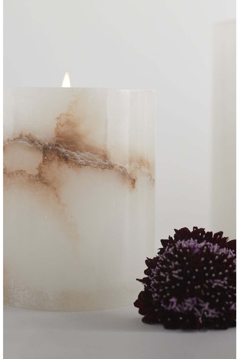 Santo Alabaster Short Votive, Alternate, color, White