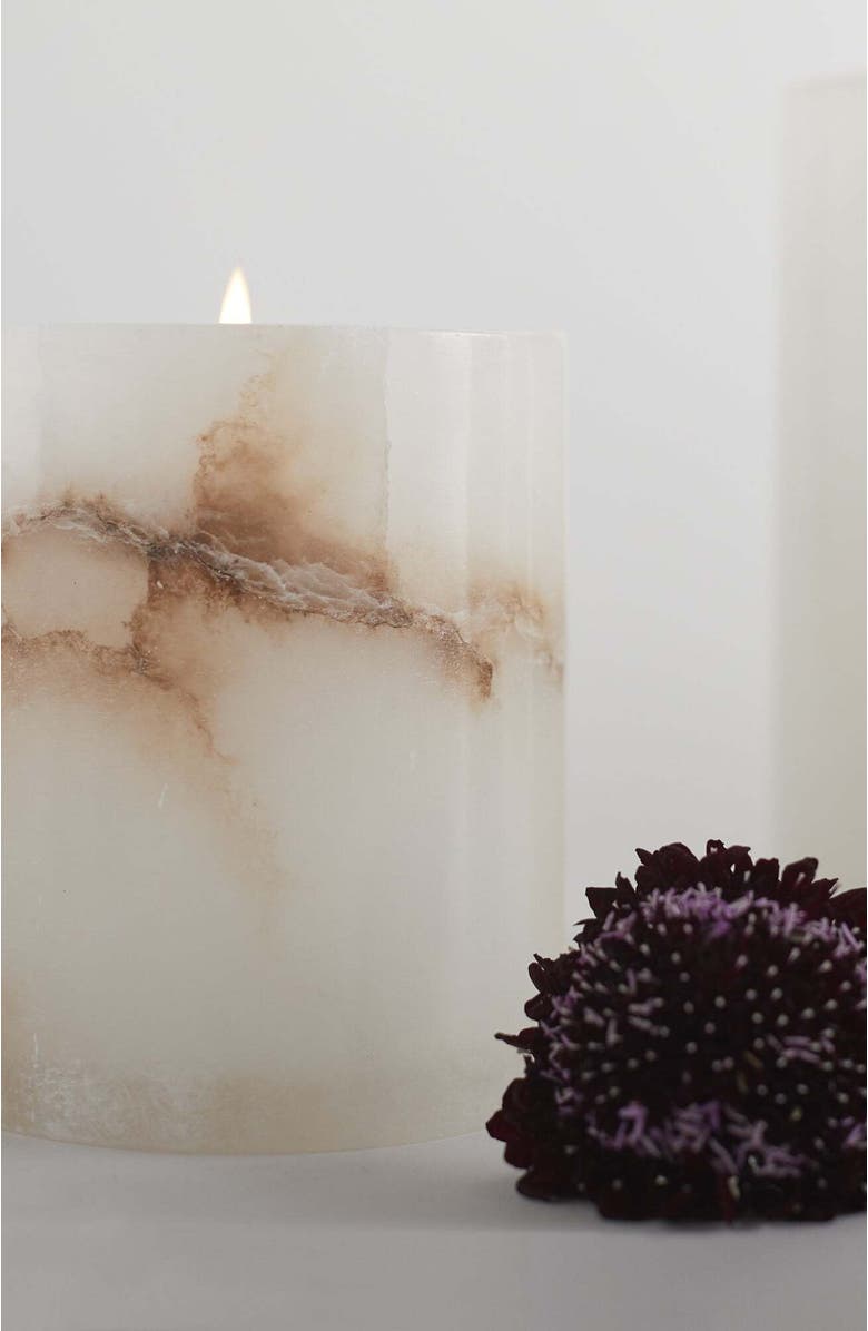 The Collective Home Santo Alabaster Short Votive, Alternate, color, White