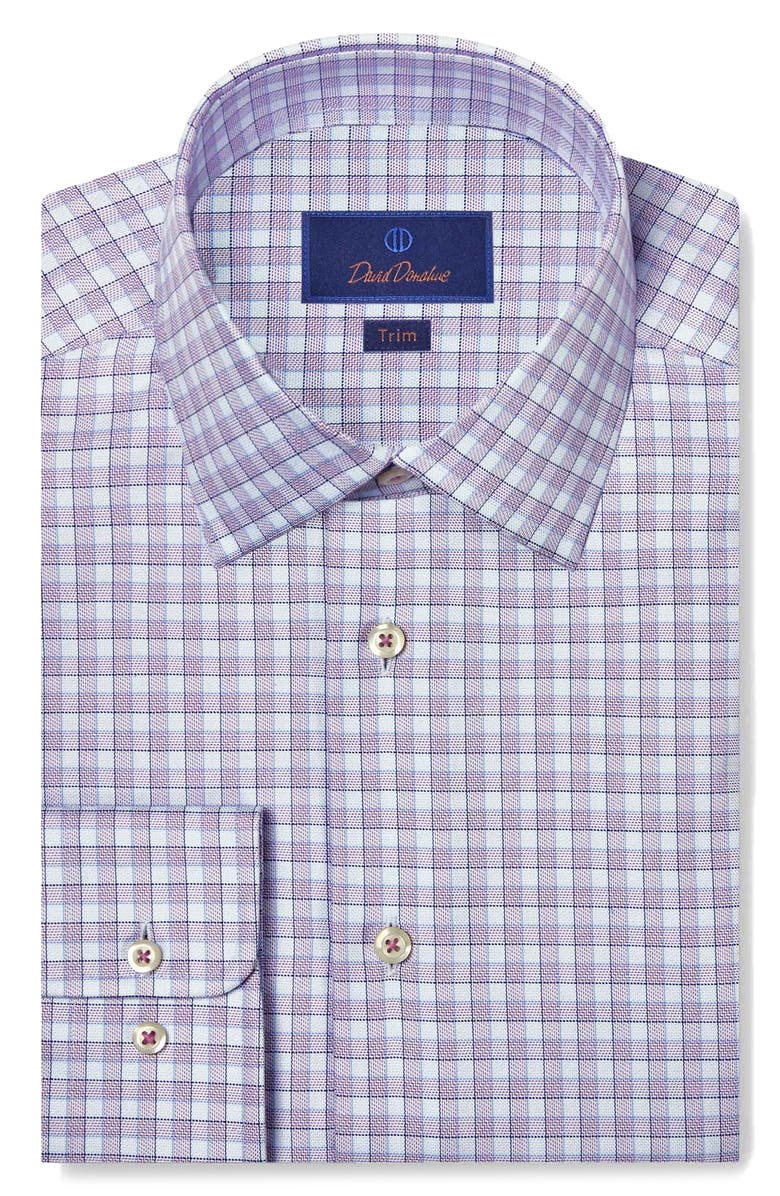 David Donahue Trim Fit Herringbone Check Dress Shirt, Main, color, 