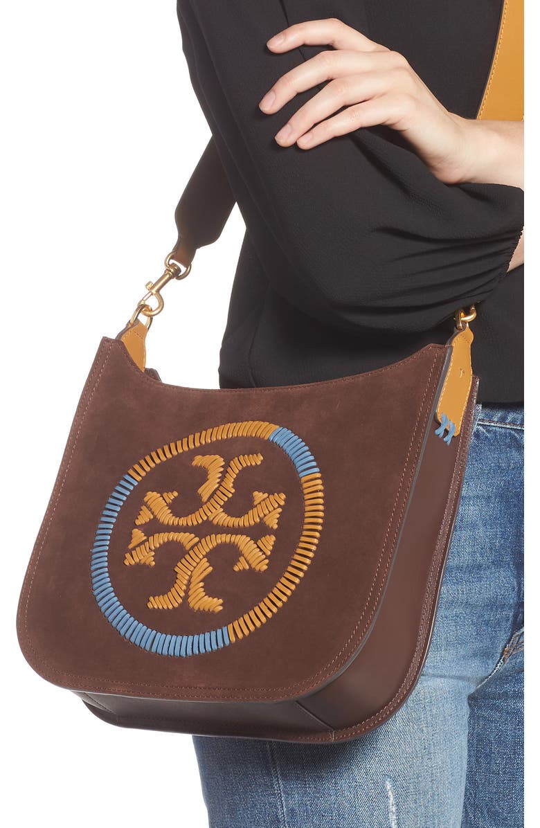 Tory Burch Ella Whipstitched Logo Leather Crossbody Bag, Alternate, color,