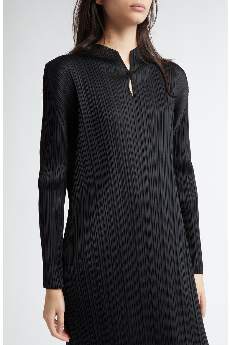 Monthly Colors January Pleated Long Sleeve Dress, Alternate, color, BLACK