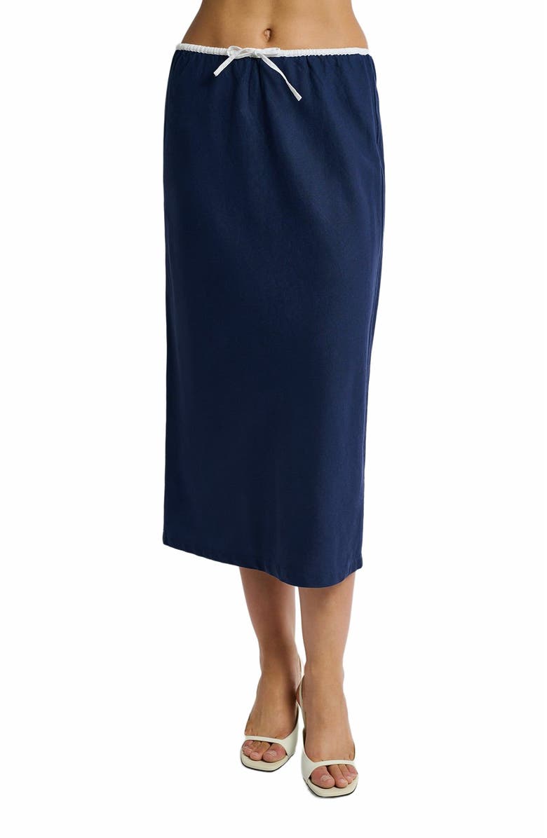 Onia Air Linen Midi Skirt, Alternate, color, Deep Navy/White