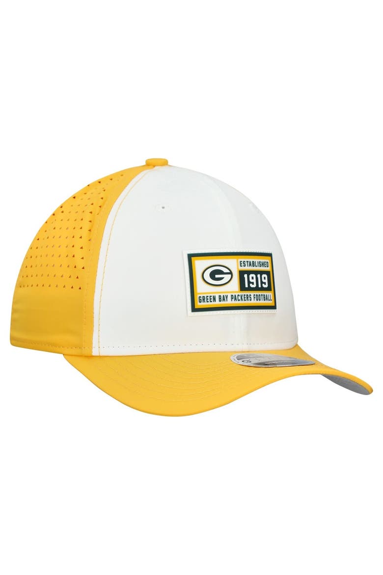Men's New Era  White/Gold Green Bay Packers Established Patch 9SEVENTY Adjustable Hat, Alternate, color, White