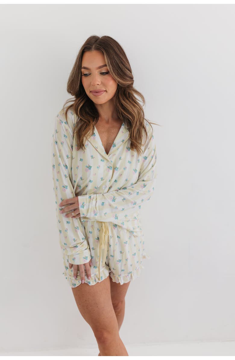 In My Jammers Harper Long Sleeve Short Sleepwear Set, Alternate, color, Yellow Floral Stripe