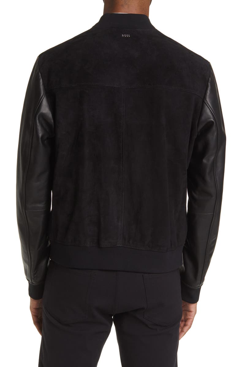 BOSS Malbano Mixed Media Leather & Suede Jacket, Alternate, color, 