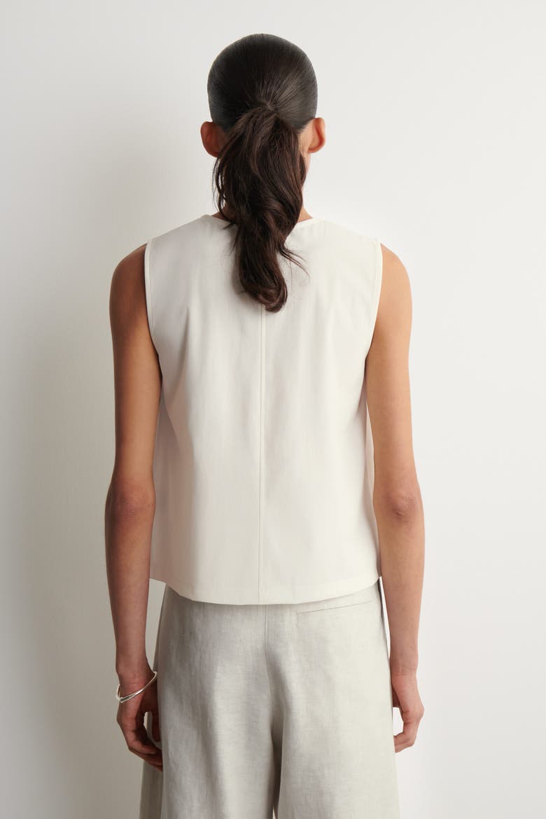 Gathered-neck Jersey Tank Top, Alternate, color, OFF-WHITE