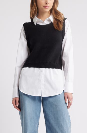 Open Edit Layered Look Sweater Vest