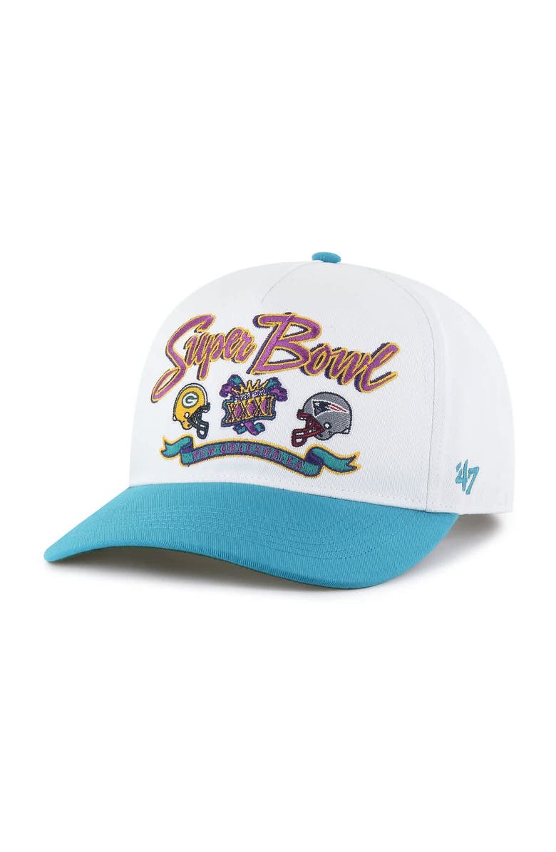 '47 Men's '47 White/Aqua NFL Multi-Team Throwback Dueling Logos Adjustable Hitch Hat, Main, color, White