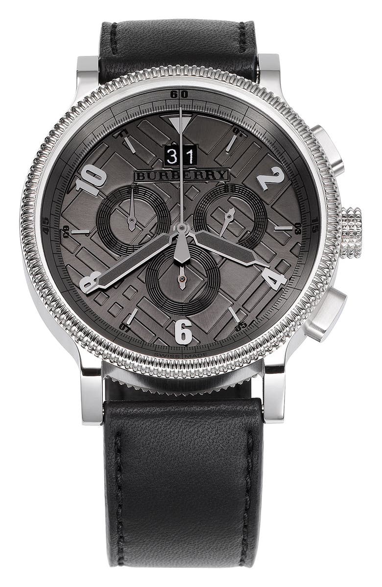 Burberry Stripe Leather Strap Watch, Main, color, 