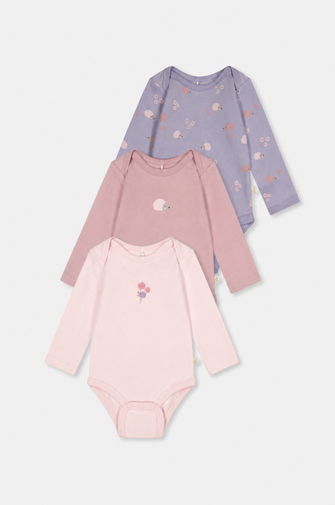Three Pack Organic Cotton Hedgehog Long Sleeve Bodysuit
