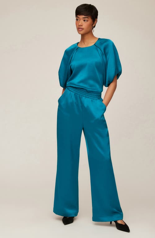 Karen Kane Puff Sleeve Satin Top In Blue