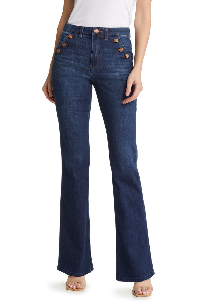 Button Trim Flare Jeans, Main, color, INDIGO