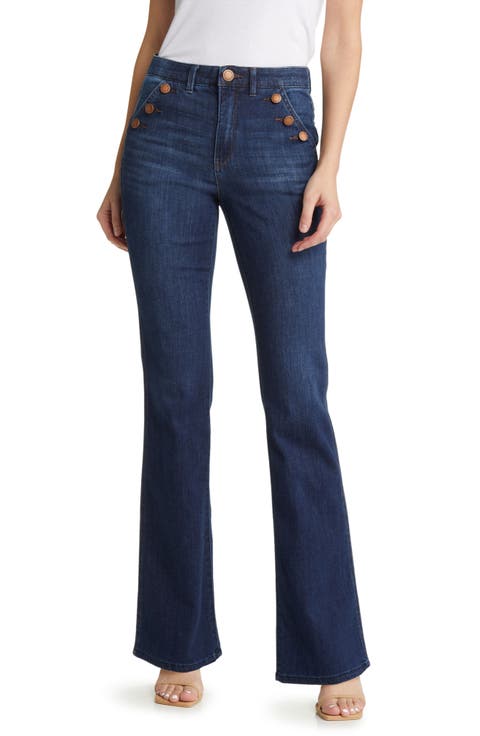 Wit & Wisdom Button Trim Flare Jeans (Regular & Petite)