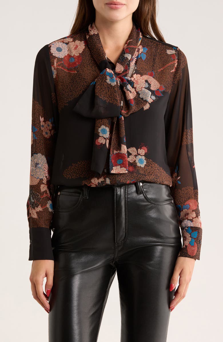 JASON WU Bow Neck Top, Main, color, Black Ground Red/ Blue Floral