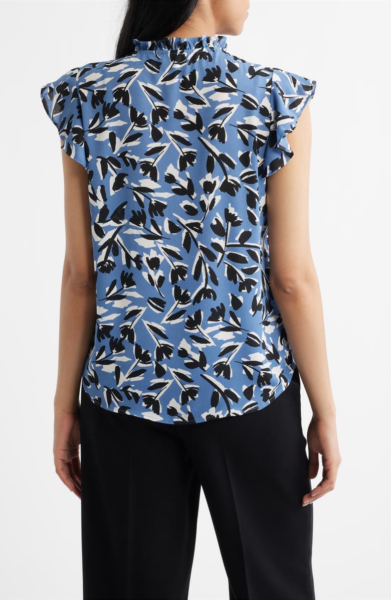 AK ANNE KLEIN Abstract Floral V-Neck Button-Up Knit Top, Alternate, color, Blue Jay Multi