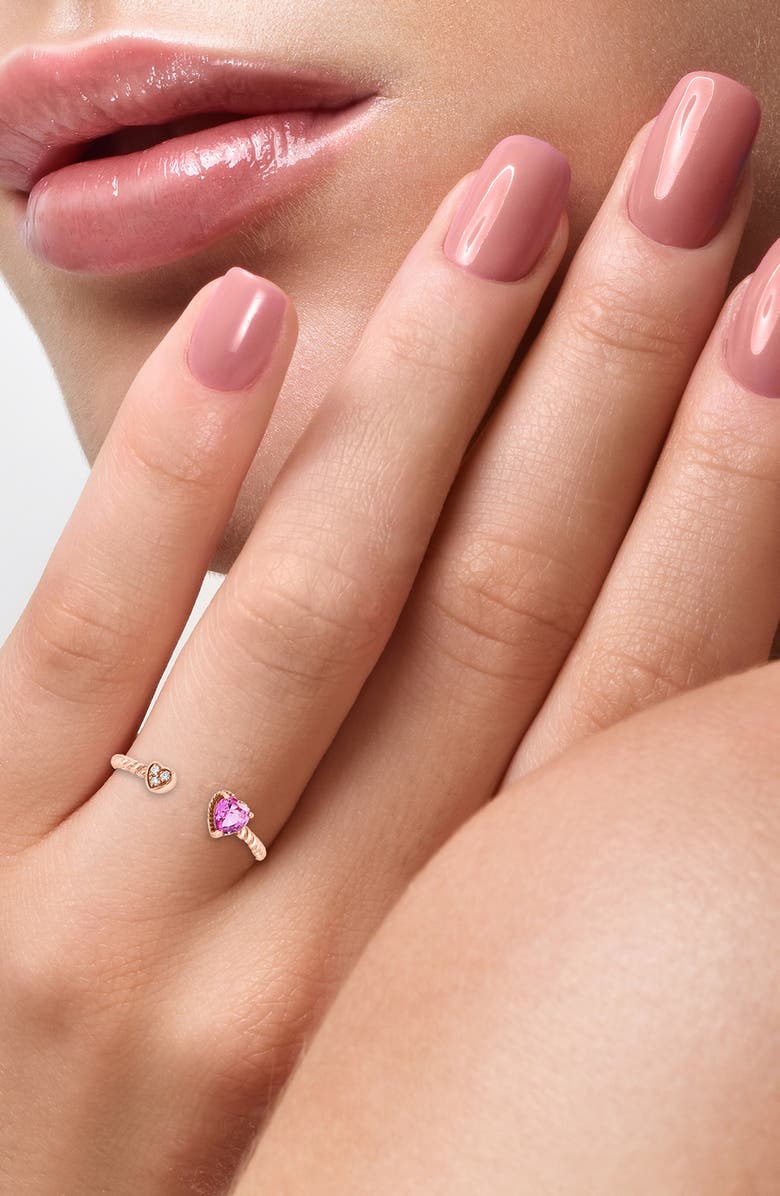 EFFY 14K Rose Gold Diamond & Pink Sapphire Heart Open Band Ring - 0.01ct., Alternate, color, Pink