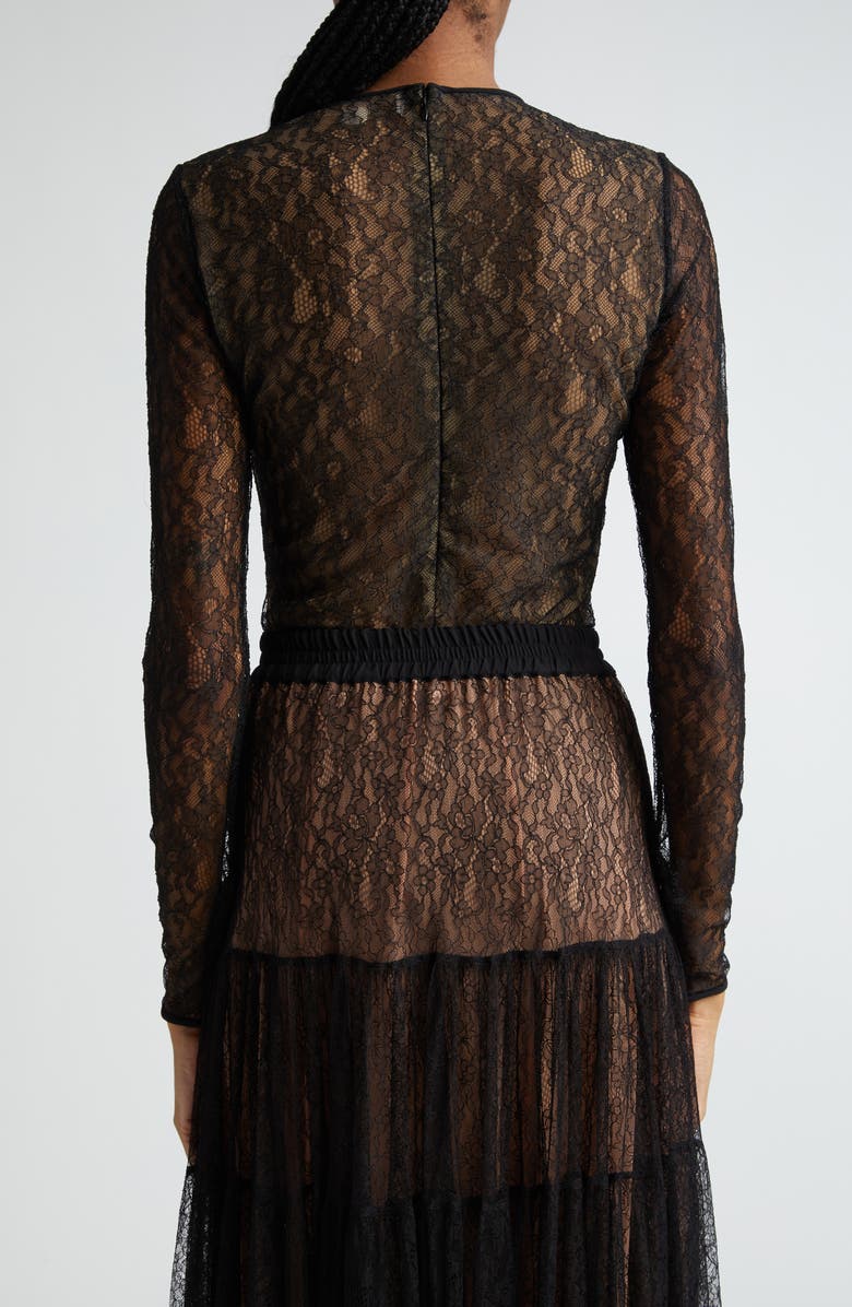 Michael Kors Collection Long Sleeve Chantilly Lace Bodysuit, Alternate, color, 