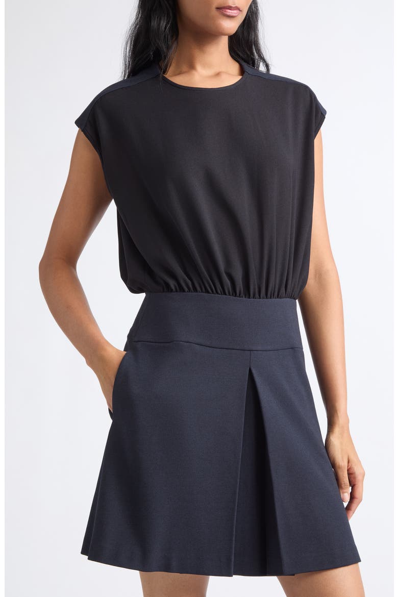 Mixed Media Punto Milano Jersey Dress, Alternate, color, SOLID BLUE NAVY