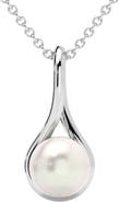 Bliss Diamond 7mm Pearl Solitaire Pendant 14k Gold 18" Necklace 18mm Tall