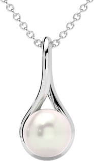 Bliss Diamond 7mm Pearl Solitaire Pendant 14k Gold 18" Necklace 18mm Tall
