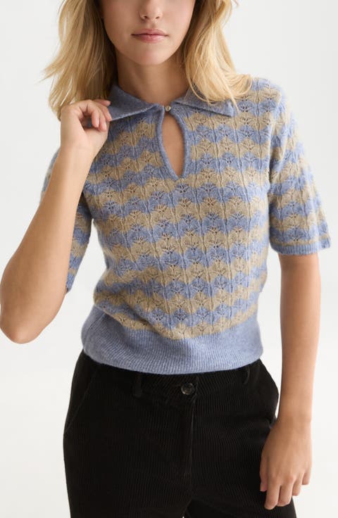 Pointelle Stitch Short Sleeve Sweater