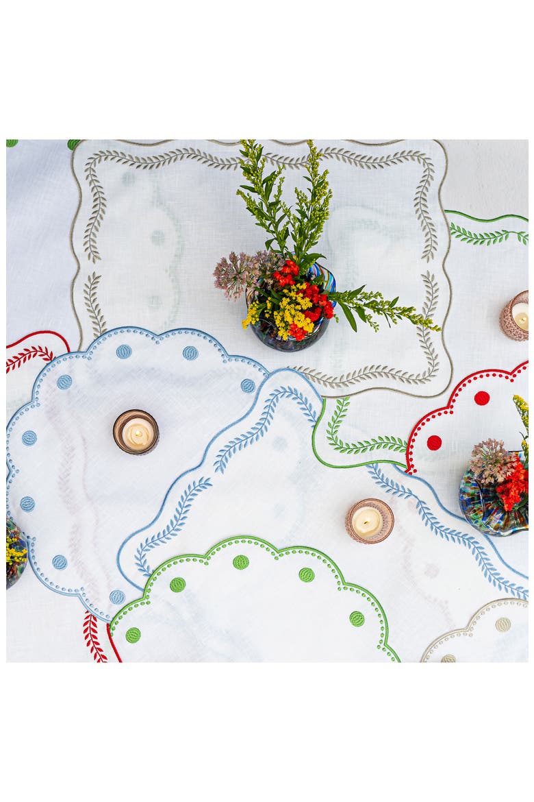 Tessuti Set of 4 Rectangular White Linen Placemats with Grey Ivy Embroidery, Alternate, color, NATURAL
