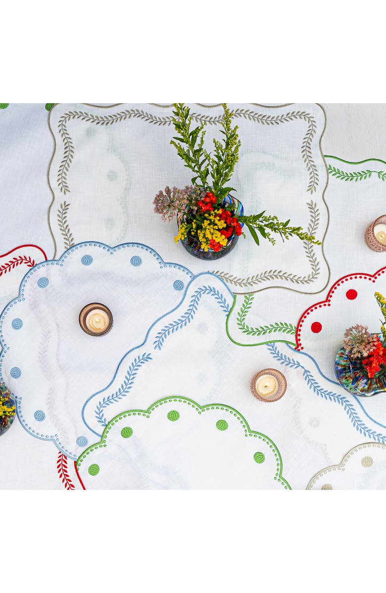 VIETRI Tessuti Set of 4 Rectangular White Linen Placemats with Grey Ivy Embroidery, Alternate, color, Natural