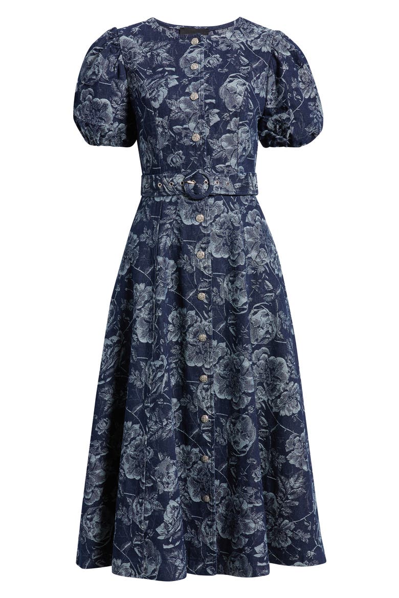 Belted Puff Sleeve Denim Dress, Alternate, color, INDIGO DENIM