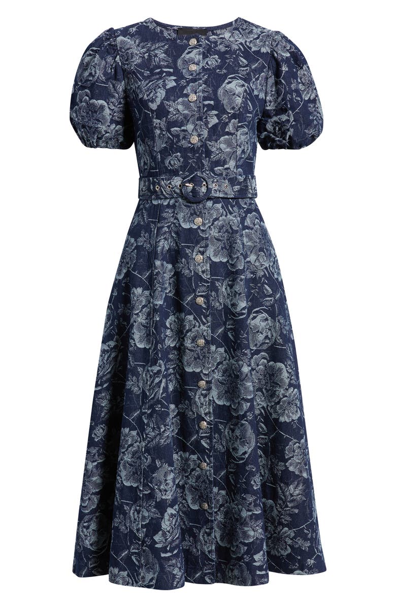 FREEMARKET Belted Puff Sleeve Denim Dress, Main, color, Indigo Denim