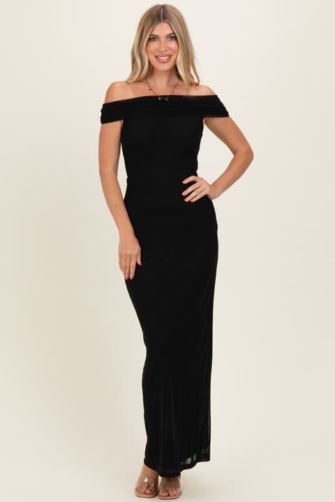 Off Shoulder Mesh Maxi Dress