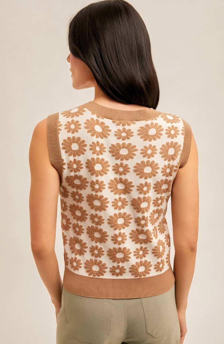 Knit and Lounge Sleeveless Daisy Knit Sweater Vest, Alternate, color, 