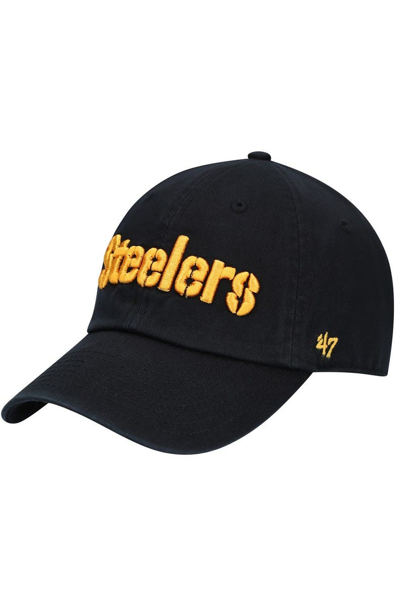 '47 Men's '47 Black Pittsburgh Steelers Clean Up Script Adjustable Hat, Main, color, Black