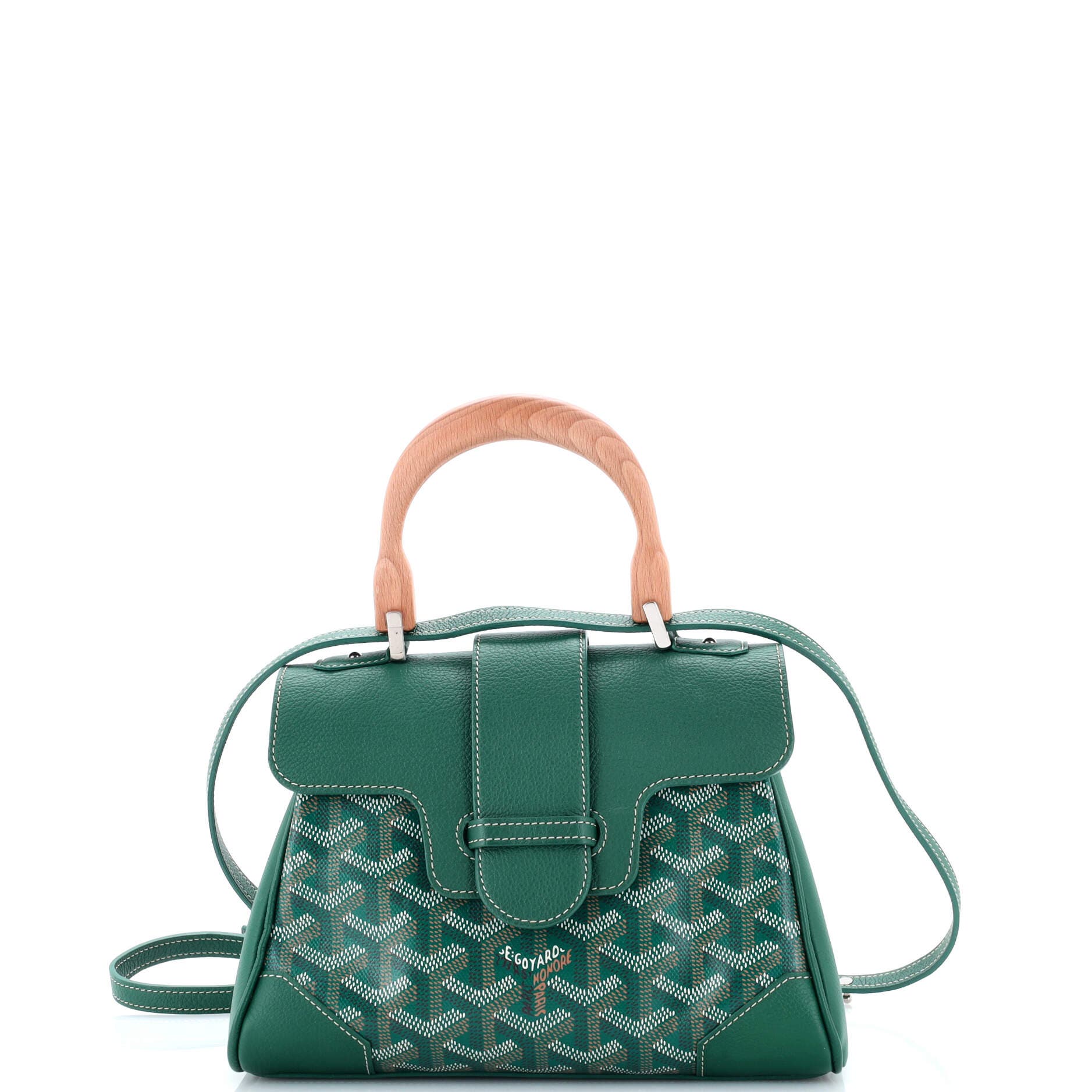 Pre-Owned Goyard Saigon Top Handle Bag Coated Canvas with Leather Mini, Main, color, Green