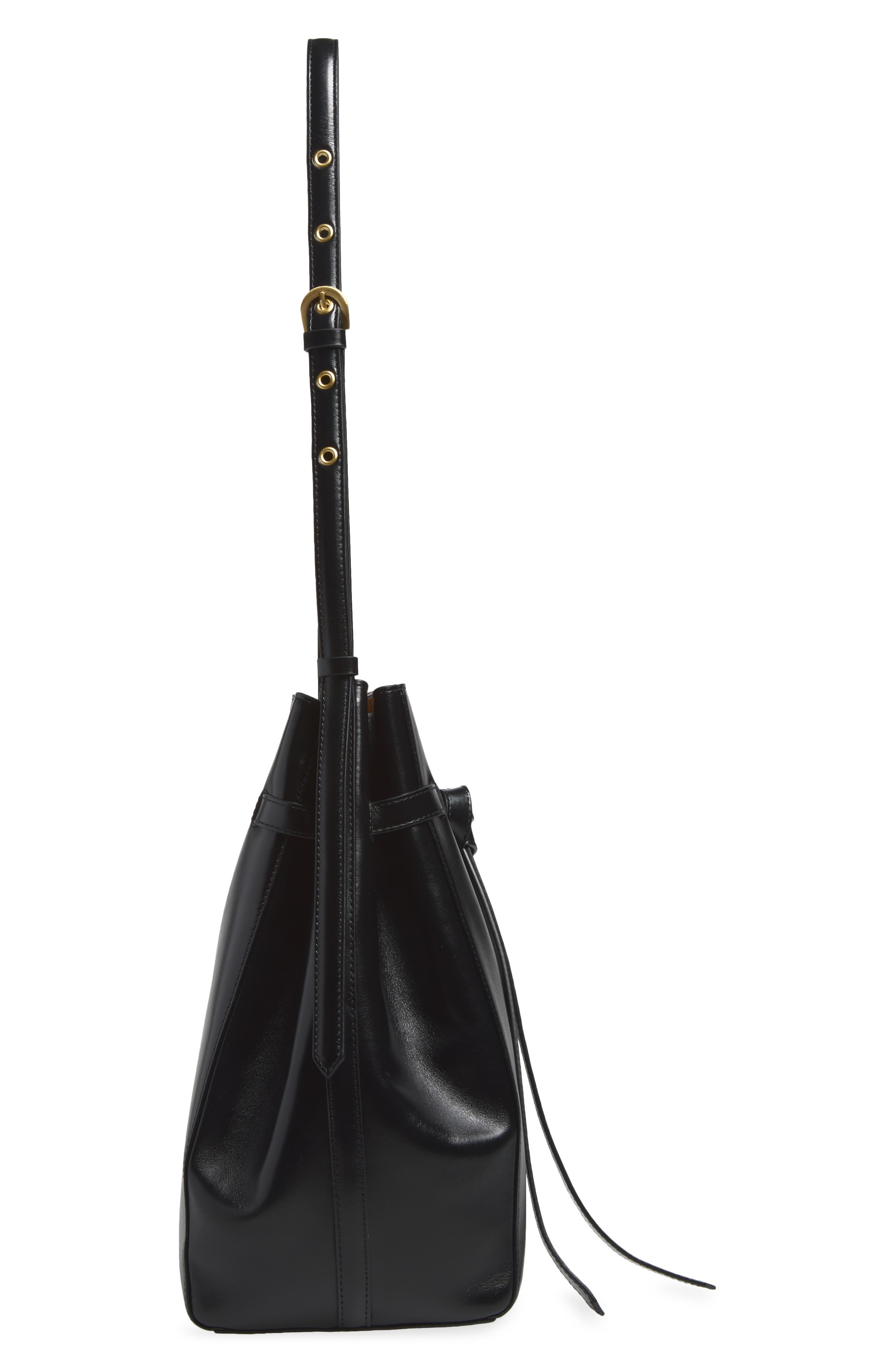 Beatrice Leather Bucket Tote, Alternate, color, BLACK LEATHER
