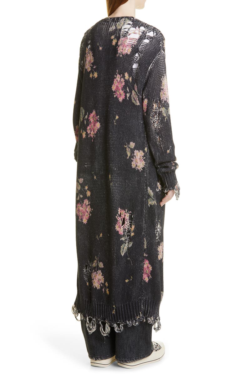R13 Distressed Floral Long Cotton Cardigan, Alternate, color, 