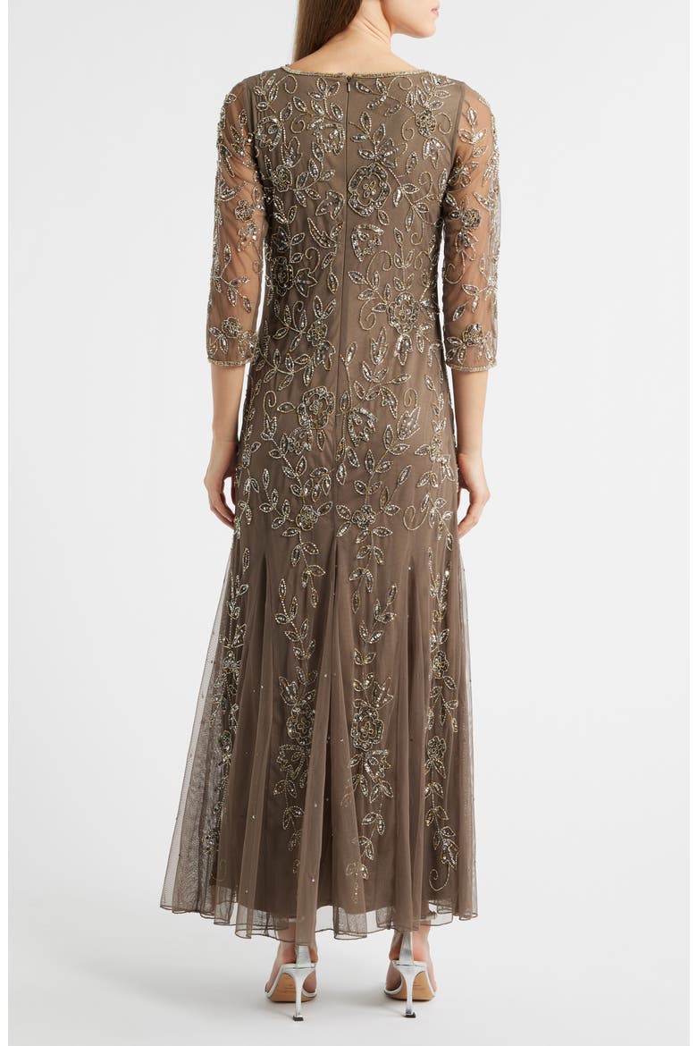 Floral Beaded Tulle Gown, Alternate, color, MOCHA