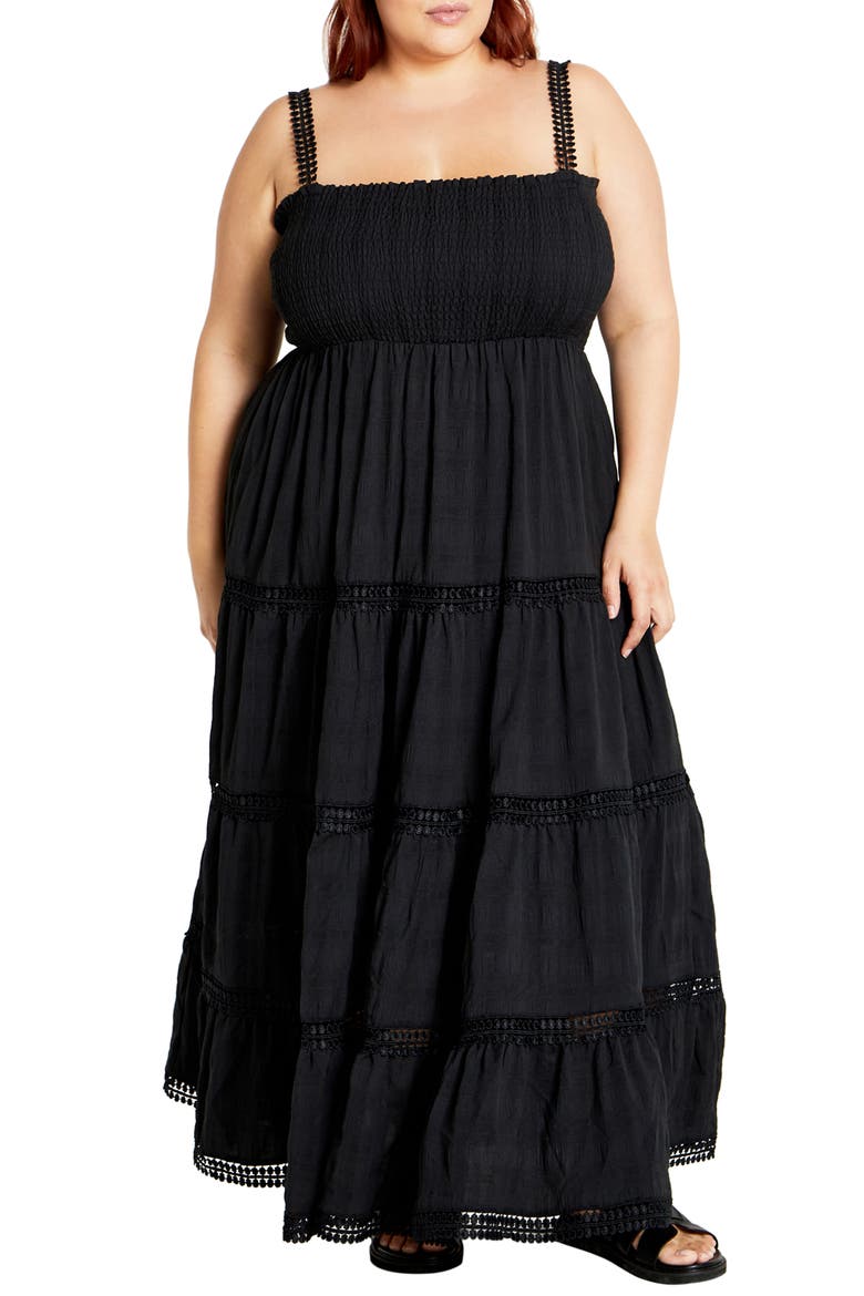 Dakota Tiered Maxi Sundress, Main, color, BLACK