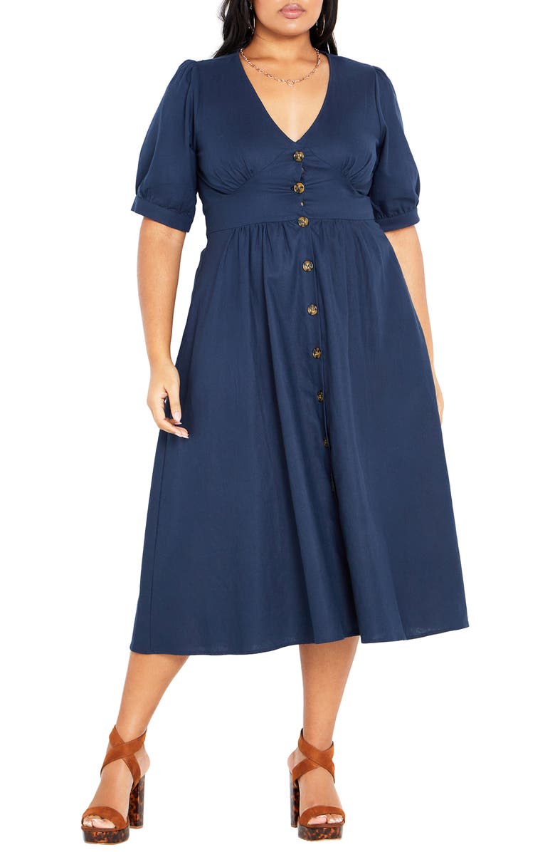 City Chic Sunset Stroll Fit & Flare Midi Dress, Main, color, 