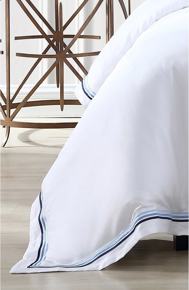 Pure Parima Egyptian Cotton Sateen Bratta Embroidery Triple Luxe Sateen 3-Piece Duvet Cover Set, Alternate, color, Ocean