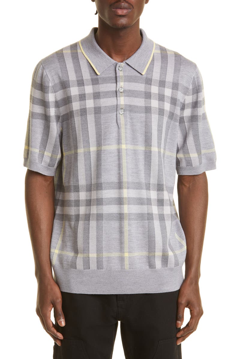 Burberry Cartner Check Intarsia Wool & Silk Polo, Main, color, 