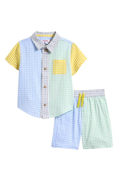 Kids' Gingham Patchwork Magnetic Button-Up Shirt & Shorts Set (Toddler)