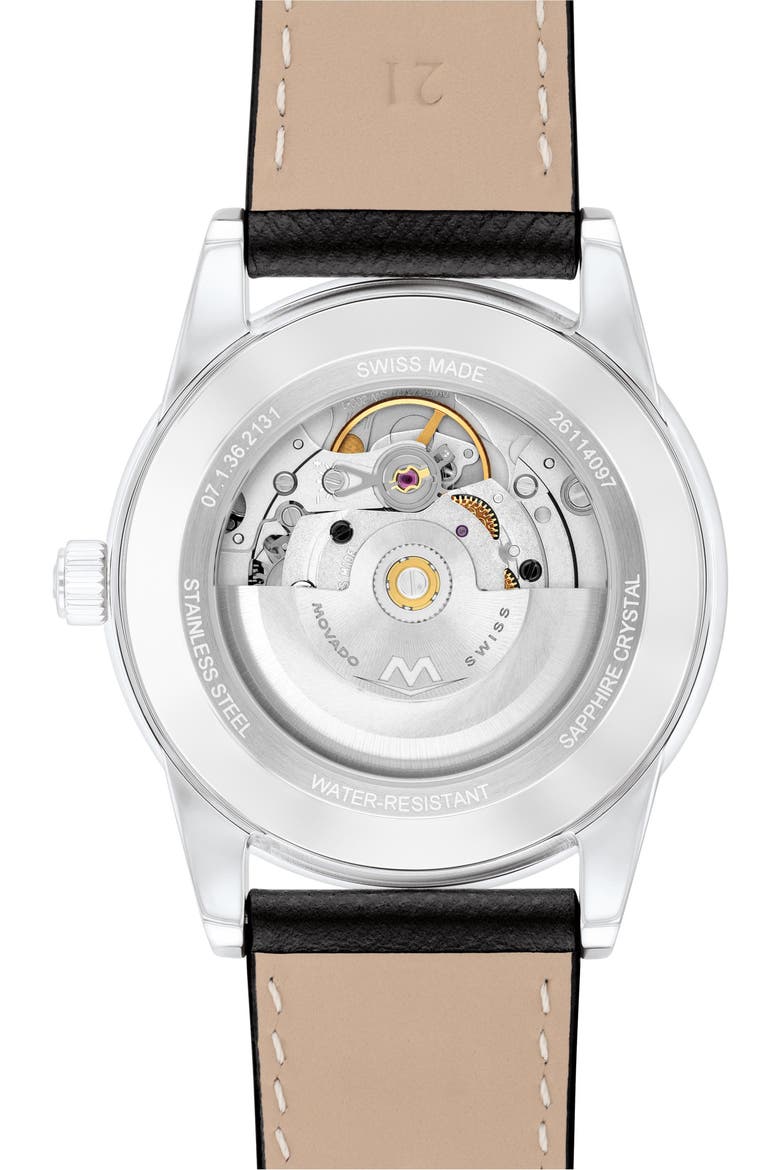 Museum Classic Automatic Leather Strap Watch, 40mm, Alternate, color, BLACK/ SILVER