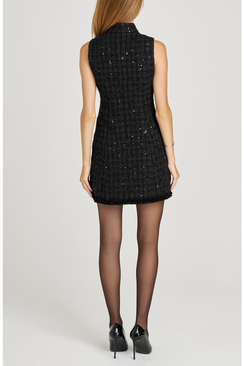 x Sara Walker Andie Sequin Sleeveless Bouclé Minidress, Alternate, color, BLACK