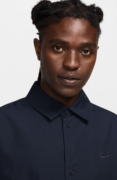 Nike Club Oversize Short Sleeve Cotton Poplin Button-up Shirt In Obsidian