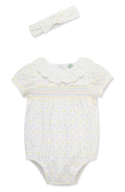 Smocked Bubble Dot Romper & Headband Set (Baby)