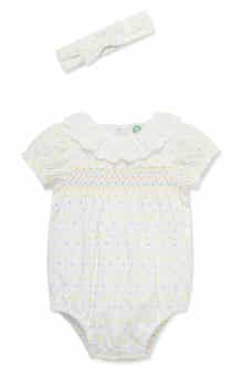 Little Me Smocked Bubble Dot Romper & Headband Set
