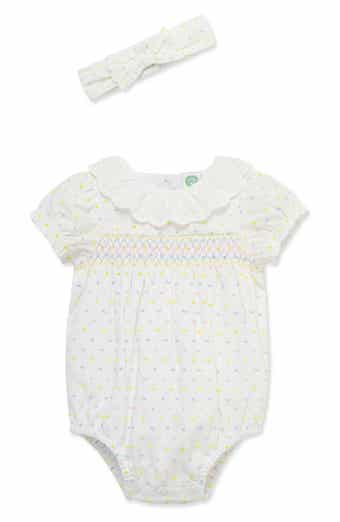 Little Me Smocked Bubble Dot Romper & Headband Set