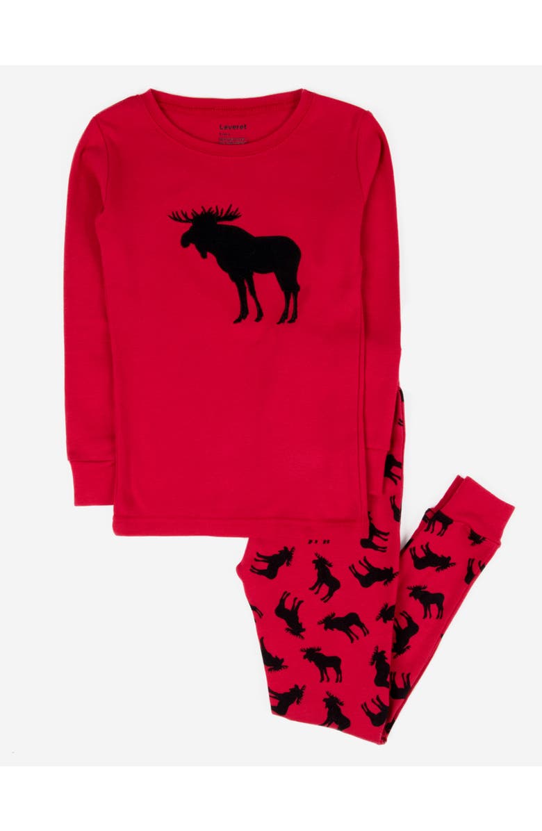 Leveret Two-Piece Cotton Matching Family Holiday Pajamas, Argyles & Holiday Prints, Main, color, Moose